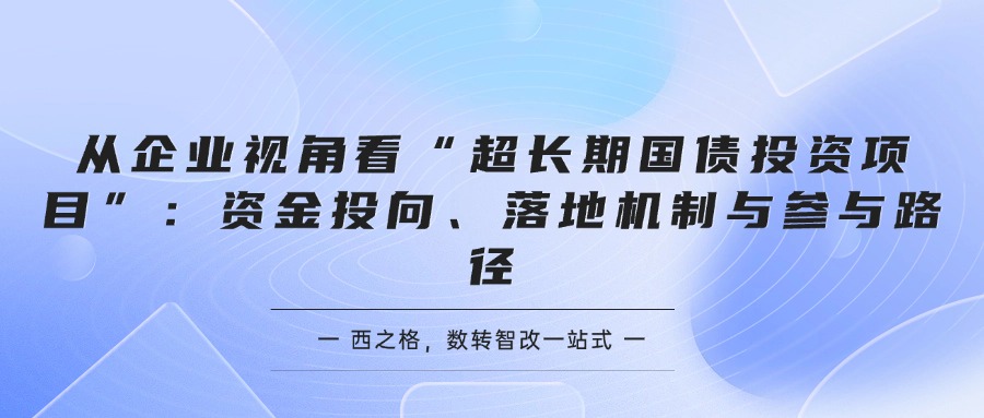从企业视角看“超长期国债投资项目”：资金投向、落地机制与参与路径