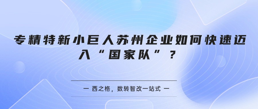 专精特新小巨人苏州企业如何快速迈入“国家队”?