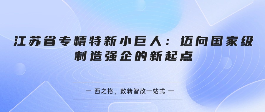 江苏省专精特新小巨人:迈向国家级制造强企的新起点