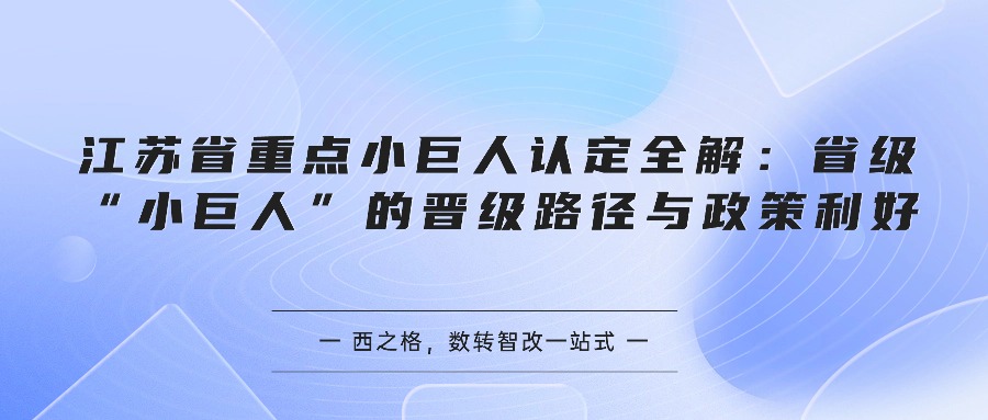 江苏省重点小巨人认定全解：省级“小巨人”的晋级路径与政策利好