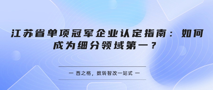江苏省单项冠军企业认定指南：如何成为细分领域第一？