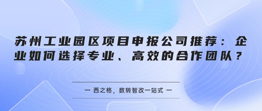 苏州工业园区项目申报公司推荐:企业如何选择专业、高效的合作团队?