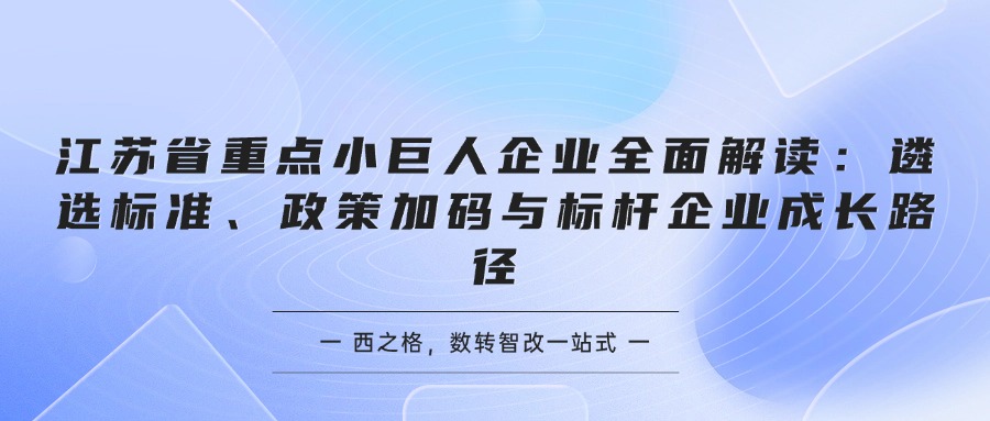 江苏省重点小巨人企业全面解读：遴选标准、政策加码与标杆企业成长路径