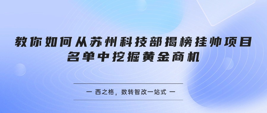 教你如何从苏州科技部揭榜挂帅项目名单中挖掘黄金商机