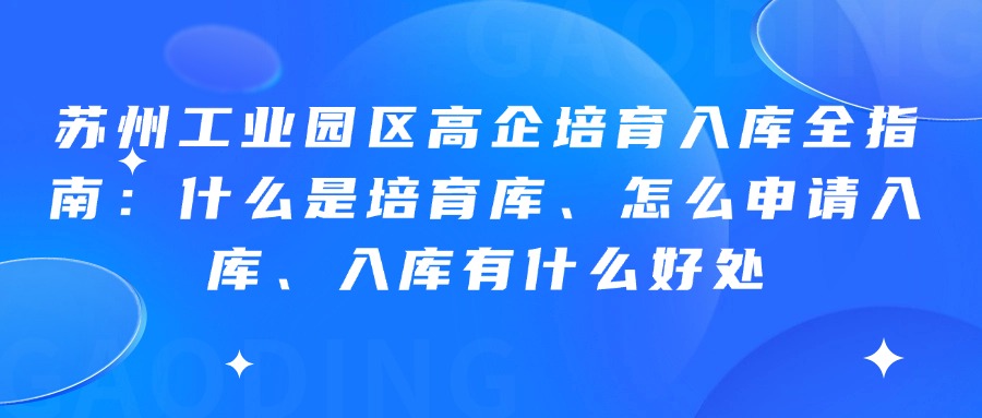 苏州工业园区高企培育入库全指南：什么是培育库、怎么申请入库、入库有什么好处